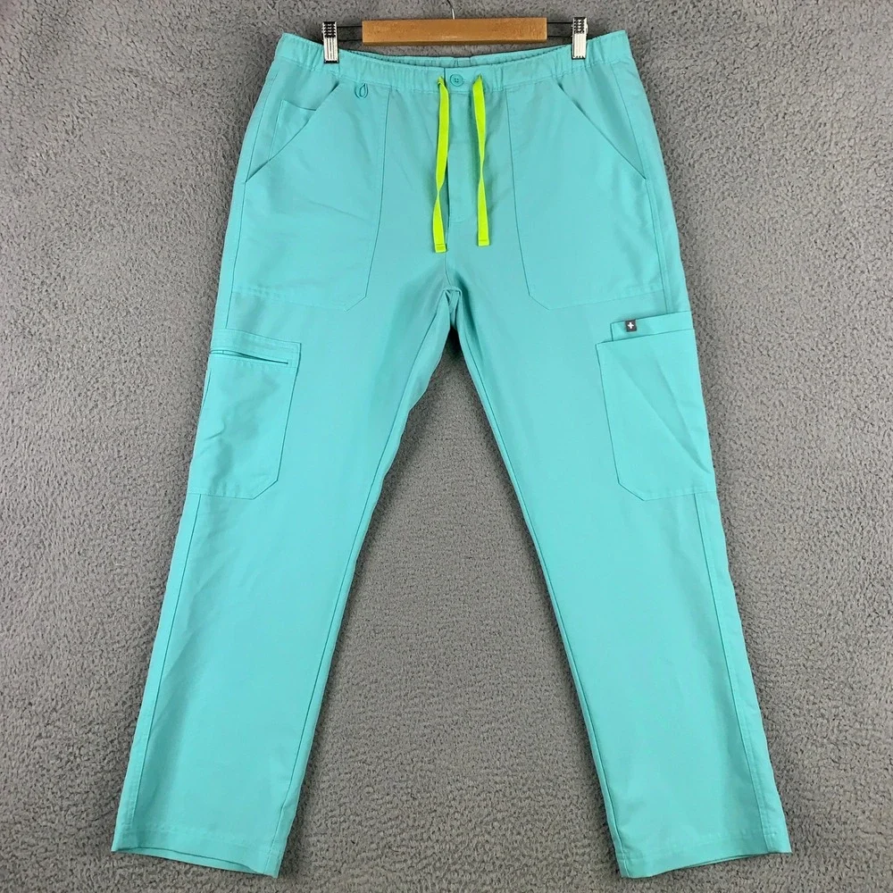 FIGS Scrub Set Men's Large L Leon Top & Cairo Pants Teal V-Neck Cargo Uniform